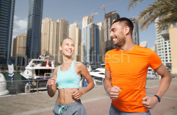 Stock fotó: Pár · fut · Dubai · figyelmeztetés · fitnessz · sport