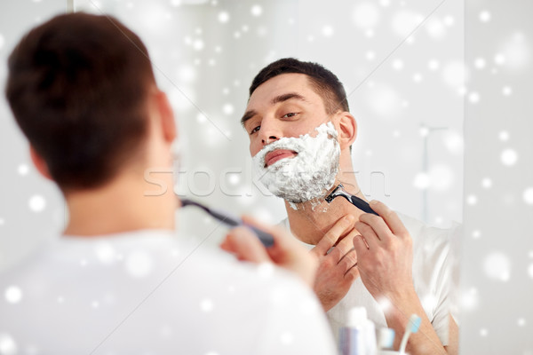 Foto stock: Hombre · barba · navaja · hoja · bano · belleza