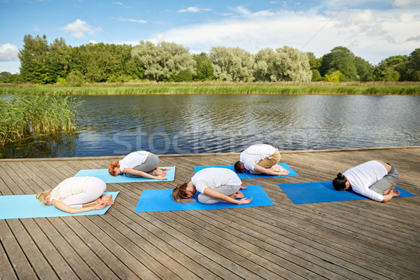 Grup insanlar yoga açık havada uygunluk spor Stok fotoğraf © dolgachov