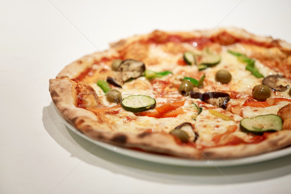 Pizza Platte Pizzeria Fast-Food italienische Küche Stock foto © dolgachov