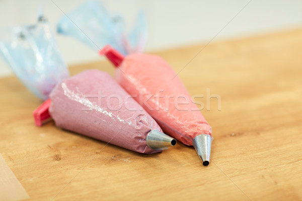 Süßwaren Taschen macaron Sahne Kochen Stock foto © dolgachov