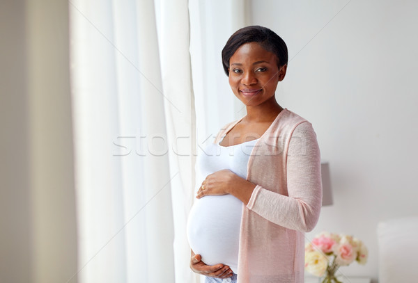 Foto stock: Grávida · africano · americano · mulher · casa · janela · gravidez