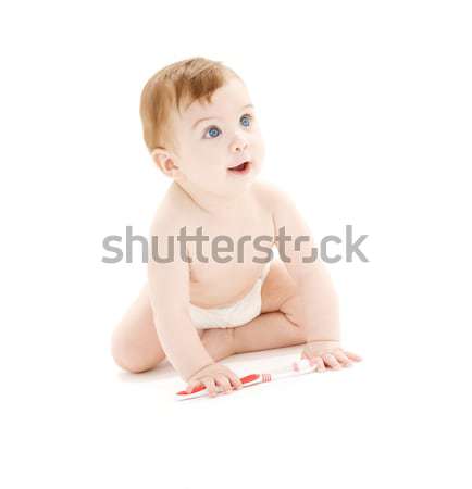 ストックフォト: 座って · 赤ちゃん · 少年 · おむつ · 画像 · 白