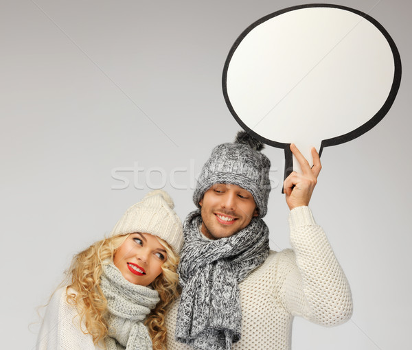 family couple with blank text bubble Stock photo © dolgachov