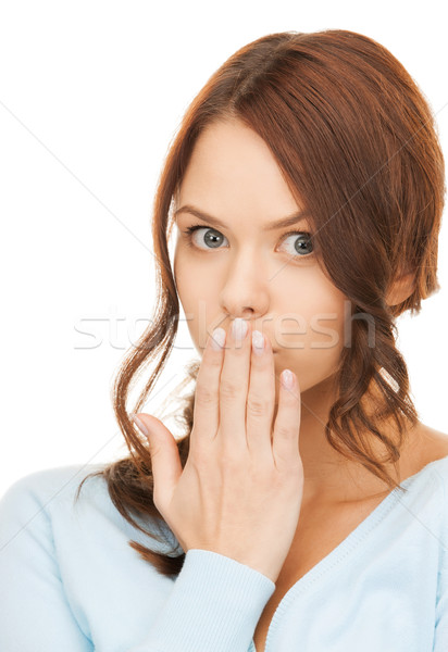 Meglepett nő kéz száj kép arc Stock fotó © dolgachov