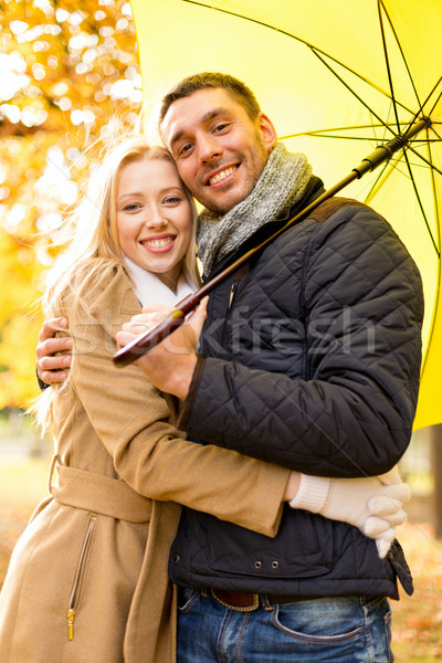 Mosolyog pár ölel ősz park szeretet Stock fotó © dolgachov