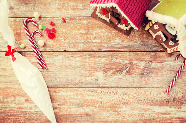 closeup of beautiful gingerbread houses at home Stock photo © dolgachov