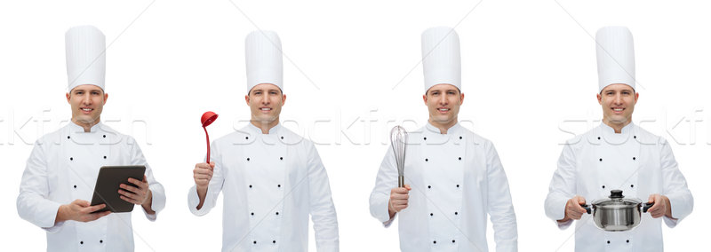 happy male chef cook set Stock photo © dolgachov