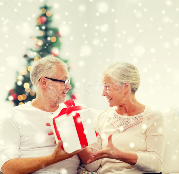 Heureux couple de personnes âgées coffret cadeau maison Noël famille [[stock_photo]] © dolgachov