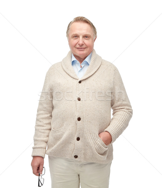 Sorridente senior homem cardigã idade moda Foto stock © dolgachov
