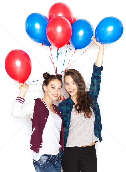 Heureux adolescentes hélium ballons personnes amis [[stock_photo]] © dolgachov