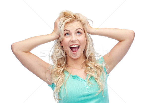 微笑 年輕女子 頭 頭髮 情緒 商業照片 © dolgachov