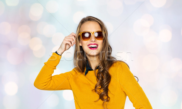 happy young woman or teen girl in casual clothes Stock photo © dolgachov