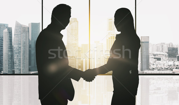 business partners silhouettes making handshake Stock photo © dolgachov