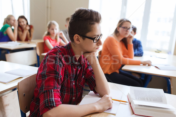 group of students with notebooks at school lesson Stock photo © dolgachov