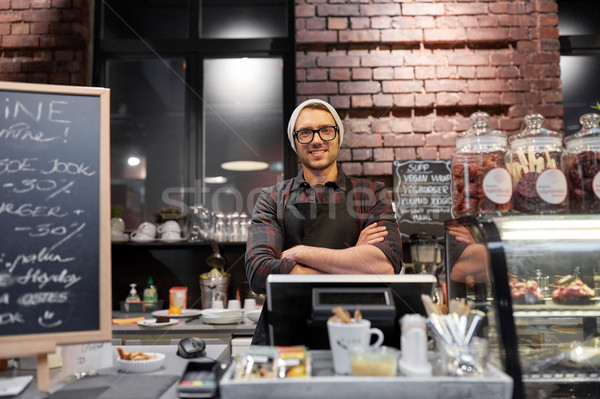 商業照片: 快樂 · 賣家 · 男子 · 咖啡館 · 對付