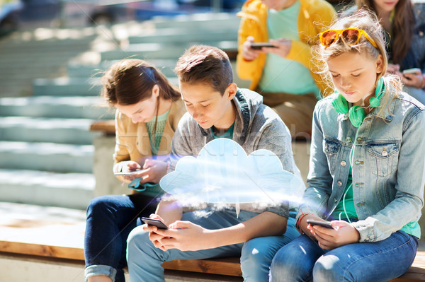 teenage friends with smartphones outdoors Stock photo © dolgachov