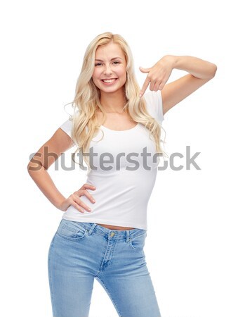 happy smiling young woman with blonde hair Stock photo © dolgachov