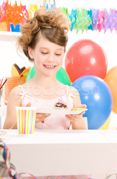 Buli lány torta kép boldog nő Stock fotó © dolgachov