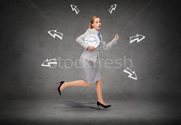 stressed young businesswoman with clock running Stock photo © dolgachov