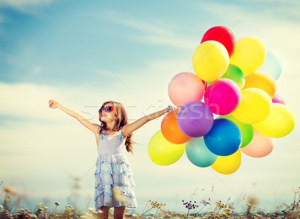 Stock fotó: Boldog · lány · színes · léggömbök · nyár · ünnepek · ünneplés