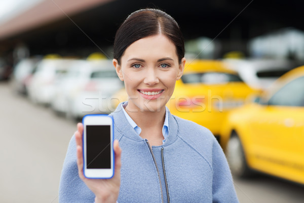 Mujer sonriente taxi ciudad viaje Foto stock © dolgachov