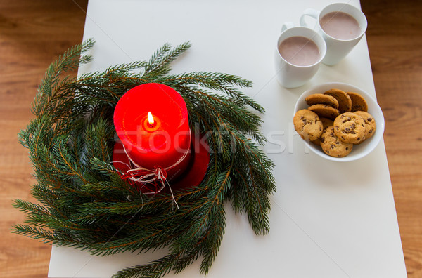 [[stock_photo]]: Noël · couronne · bougie · table · vacances