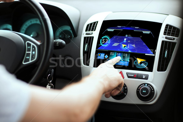 [[stock_photo]]: Homme · main · navigation · voiture · tableau · de · bord · transport