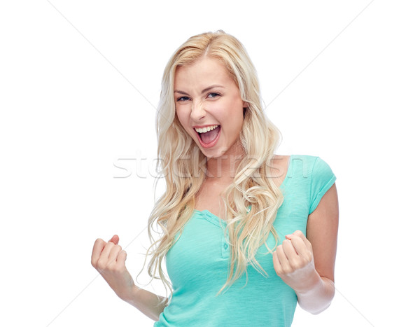 Stockfoto: Gelukkig · jonge · vrouw · tienermeisje · vieren · overwinning · emoties