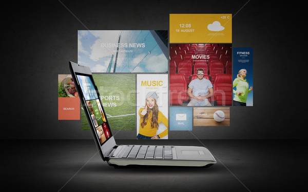 Laptop internet toepassingen scherm technologie media Stockfoto © dolgachov