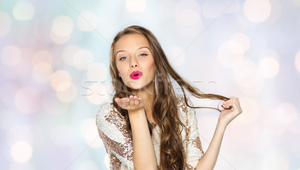 happy young woman or teen girl in fancy dress Stock photo © dolgachov