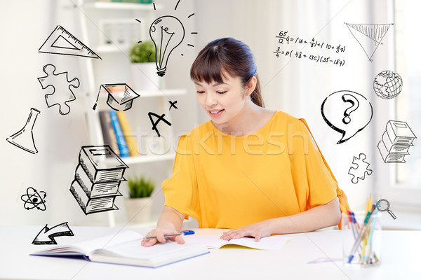 幸せ アジア 若い女性 学生 学習 ホーム ストックフォト © dolgachov