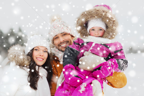 happy family with child in winter clothes outdoors Stock photo © dolgachov