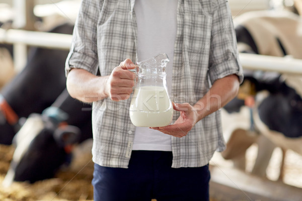 [[stock_photo]]: Homme · agriculteur · lait · produits · laitiers · ferme