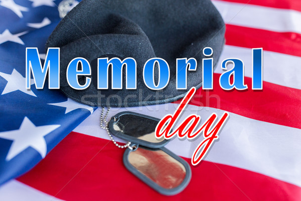 memorial day over american flag, hat and dog tag Stock photo © dolgachov