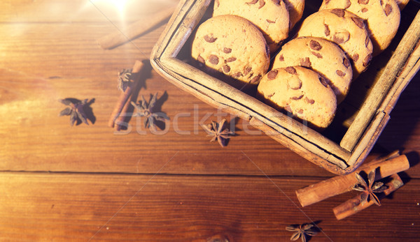 close up of oat cookies on wooden table Stock photo © dolgachov