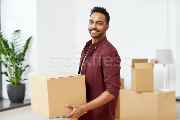 happy man with box moving to new home Stock photo © dolgachov