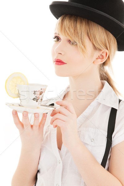 Csésze tea fényes kép lány nő Stock fotó © dolgachov
