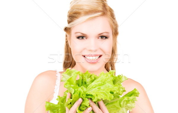 商業照片: 快樂 · 女子 · 生菜 · 圖片 · 白 · 食品