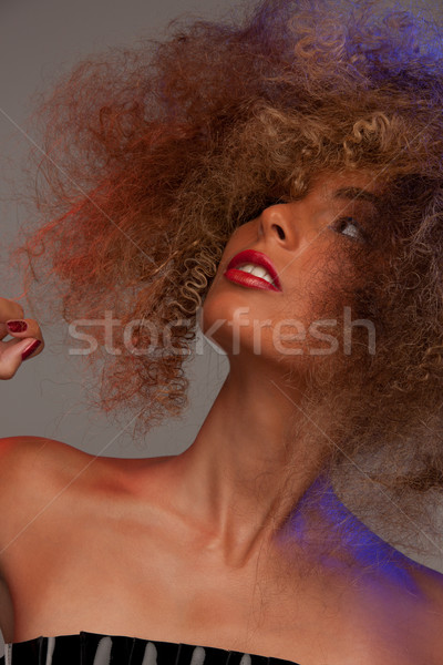 Nő haj kép divatos szürke arc Stock fotó © dolgachov