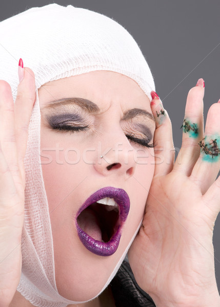 Stockfoto: Letsel · foto · lijden · vrouw · gezicht · grijs · handen