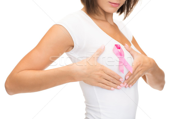Сток-фото: женщину · розовый · рак · осведомленность · лента · здравоохранения