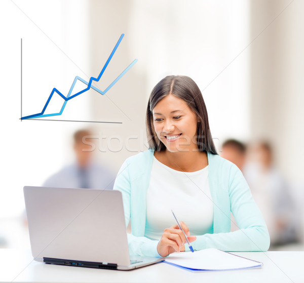 Stockfoto: Asian · zakenvrouw · laptop · documenten · business · onderwijs