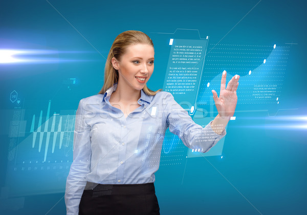 woman working with imaginary virtual screen Stock photo © dolgachov