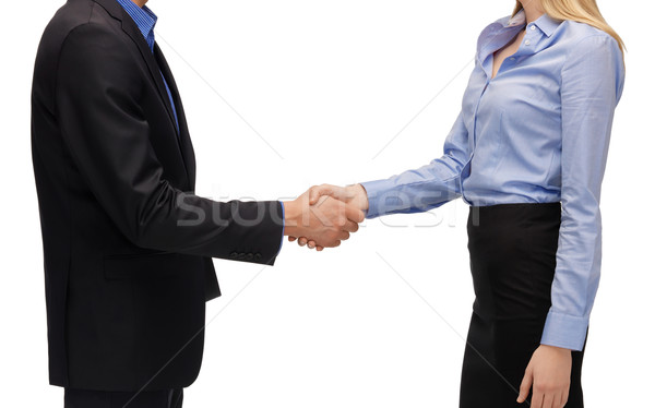 Man vrouw handen schudden zakenlieden kantoor gelukkig Stockfoto © dolgachov