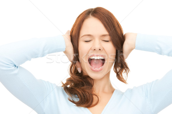 Krzyczeć kobieta jasne zdjęcie biały młodych Zdjęcia stock © dolgachov