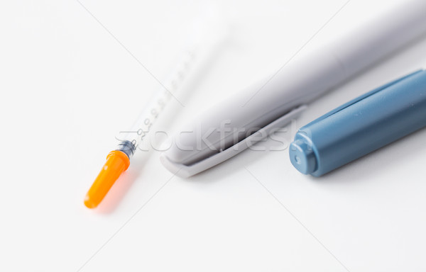 Foto stock: Inyección · pluma · insulina · jeringa · medicina
