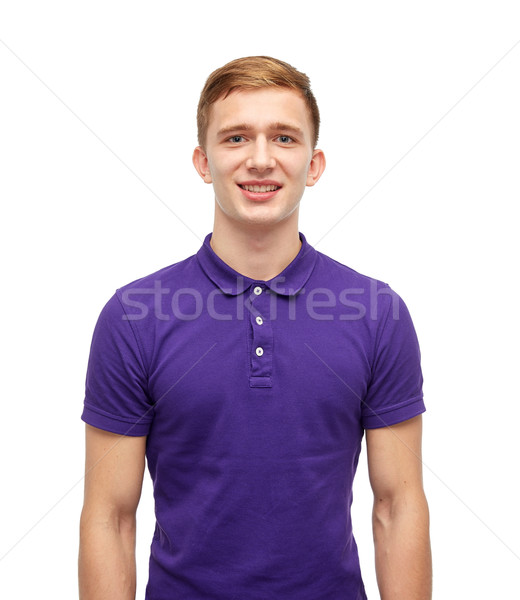 Stock photo: smiling young man in purple polo t-shirt