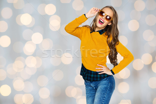 Stockfoto: Gelukkig · jonge · vrouw · tienermeisje · toevallig · kleding · mensen