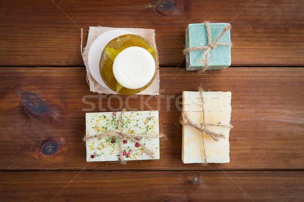 close up of handmade soap bars on wood Stock photo © dolgachov